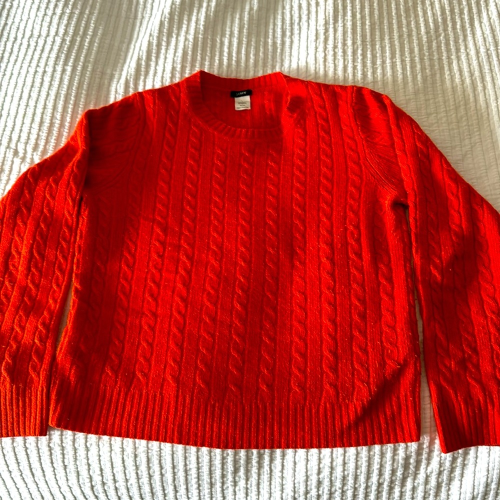 J. Crew Wool Cashmere Cable Knit Sweater Women Size L orange Long Sleeve